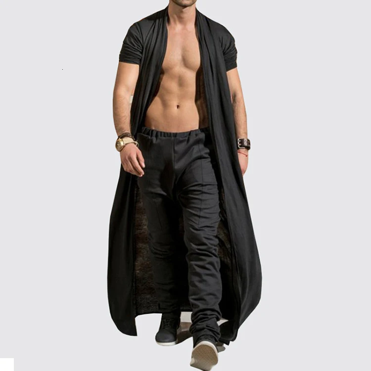Moomphya Men Clothes Trench Coat Men Streetwear Hip Hop Long Style Windbreaker Cardigan Plain Fashion Men Outerwear Coat