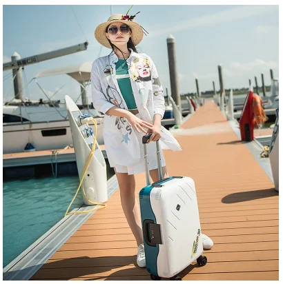 Для женщин Сверхлегкий чемодан на колёсиках Spinner 28 дюймов высокой емкости мужчин дорожные сумки 20 дюймов кабина чемодан колеса - Цвет: White Green
