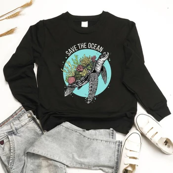 

Save The Ocean Turtle Sweatshirt Women Long Sleeve Slogan Pullover Hoodies 90s Fashion Outfits Autumn Streetwear Dropshipping