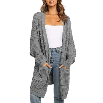 

Women Cardigan Knitted Coat Long Sleeve With Pocket Long Pull Femme Crochet Knitting Autumn Winter Fashion Sweater