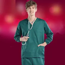 Мужская медицинская униформа из чистого хлопка скрабы набор с длинным рукавом v-образным вырезом топ+ брюки хирургические скрабы