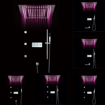 

Ceiling Embedded LED Shower Head Set 64 Color With 16 Inch Square Two Function Shower Head 3 Body Jets And Hand Shower Set