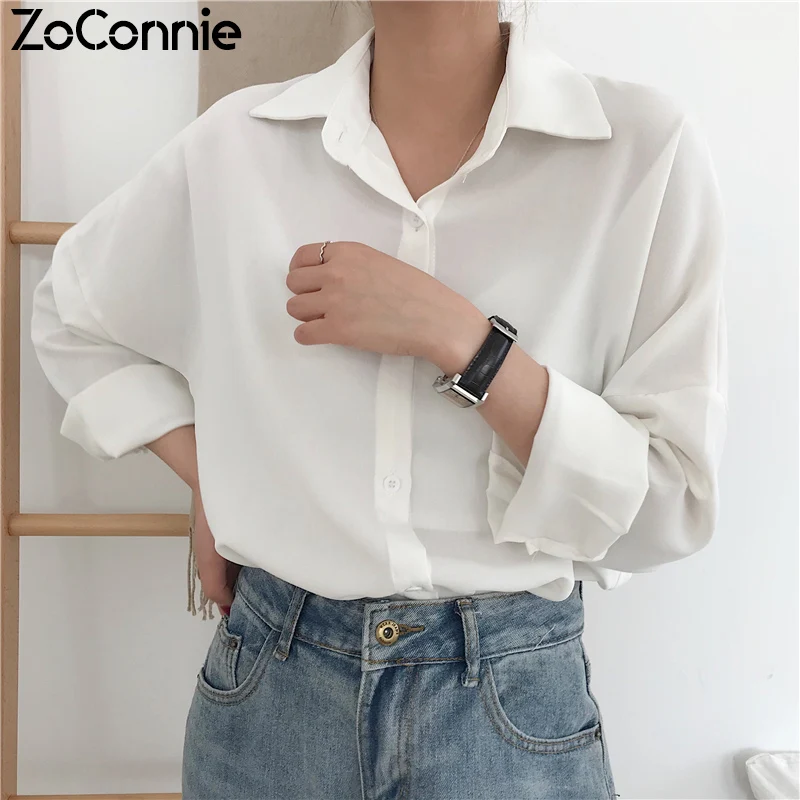  Womens Tops Blouses Solid Long Sleeve Women Shirts Clothes 2020 Spring White Chiffon Blouse Office 