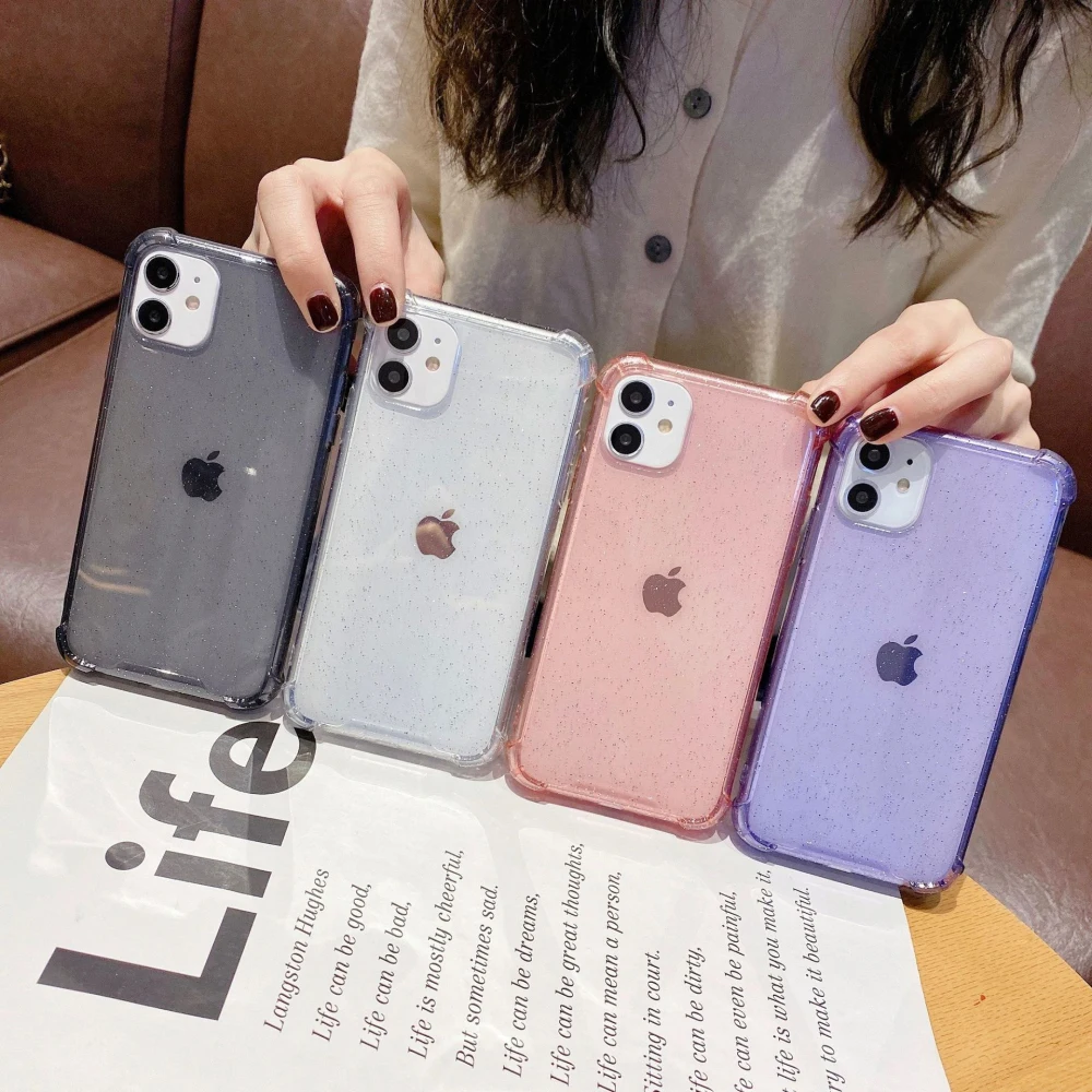 Прозрачный блестящий противоударный чехол с блестками для iPhone 12 Pro Max Mini 11 X Xs Xr 8 7
