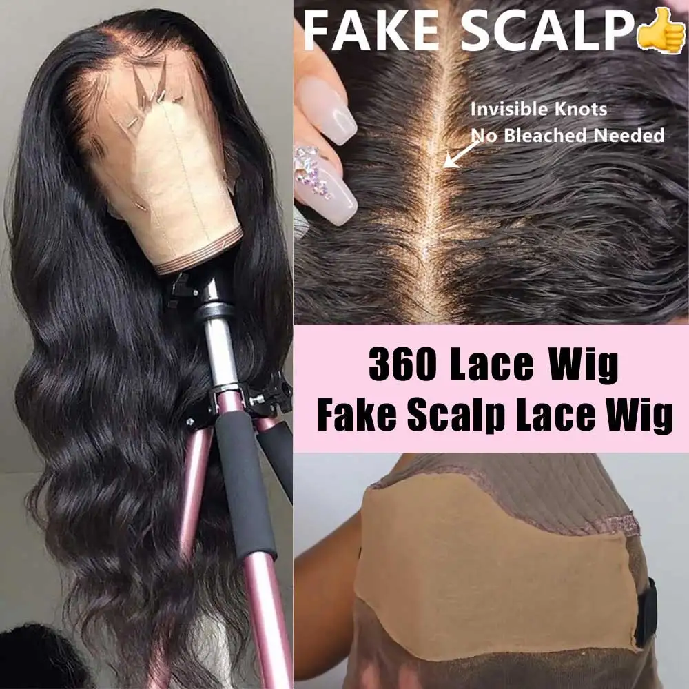 Fake Scalp Lace Прозрачные парики на шнурках Atina объемная волна 360 фронтальный парик на шнурке предварительно выщипанный с детскими волосами Remy человеческие поддельные головы глубокая часть закрытия - Цвет: Fake Scalp Lace