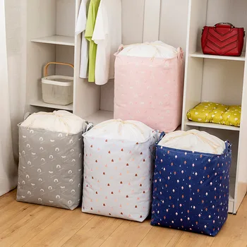 

Drawstring Square Laundry Basket Foldable Large Size Quilt Clothes Case