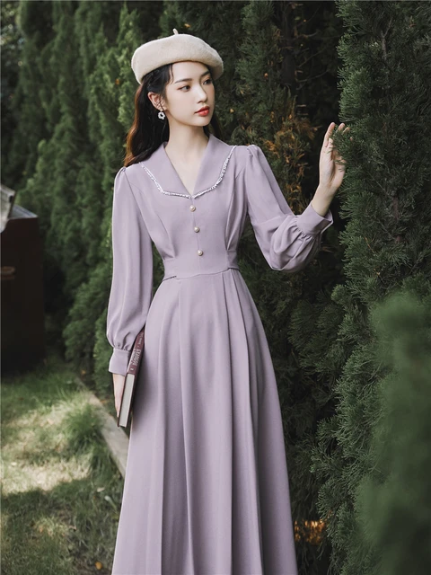 2020 new fashion women's clothing Solid Full Vintage dress dresses