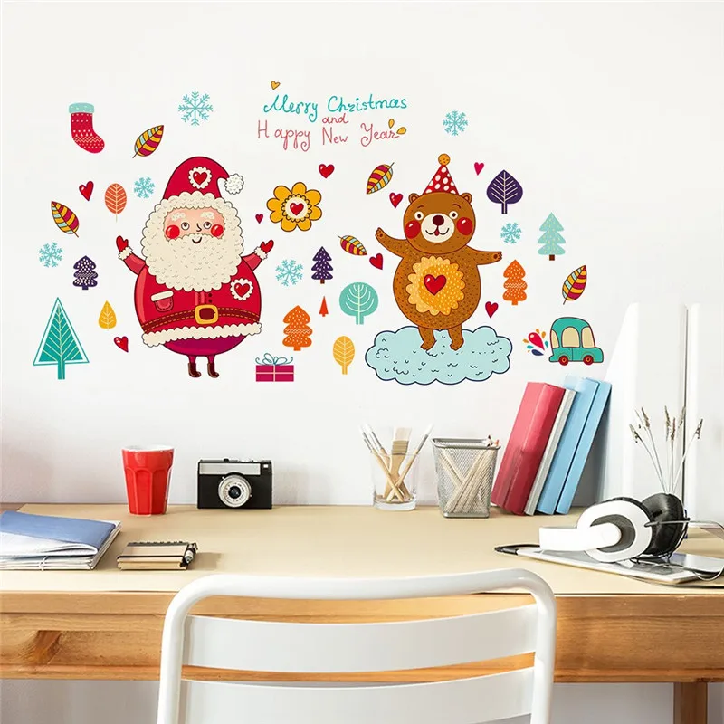 

DIY Merry Christmas Wall Stickers Decoration Santa Claus Gifts Tree Window Wall Stickers Removable Wall Decals Xmas Decor @D