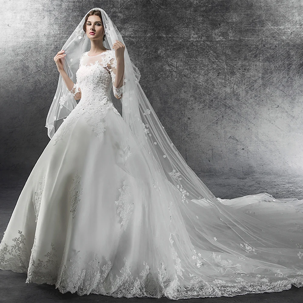 Великолепное бальное платье Свадебные платья с часовым шлейфом Vestido De Noiva Princesa Бисероплетение Аппликации со стразами элегантное платье