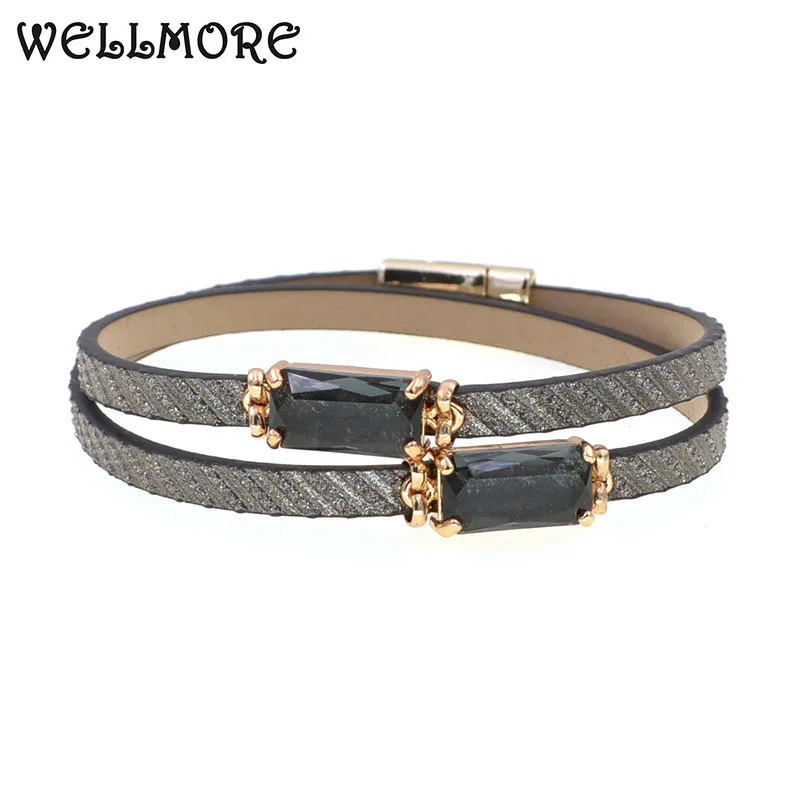 Женские кожаные браслеты WELLMORE 6 цветов из стекла вечерние ювелирные изделия