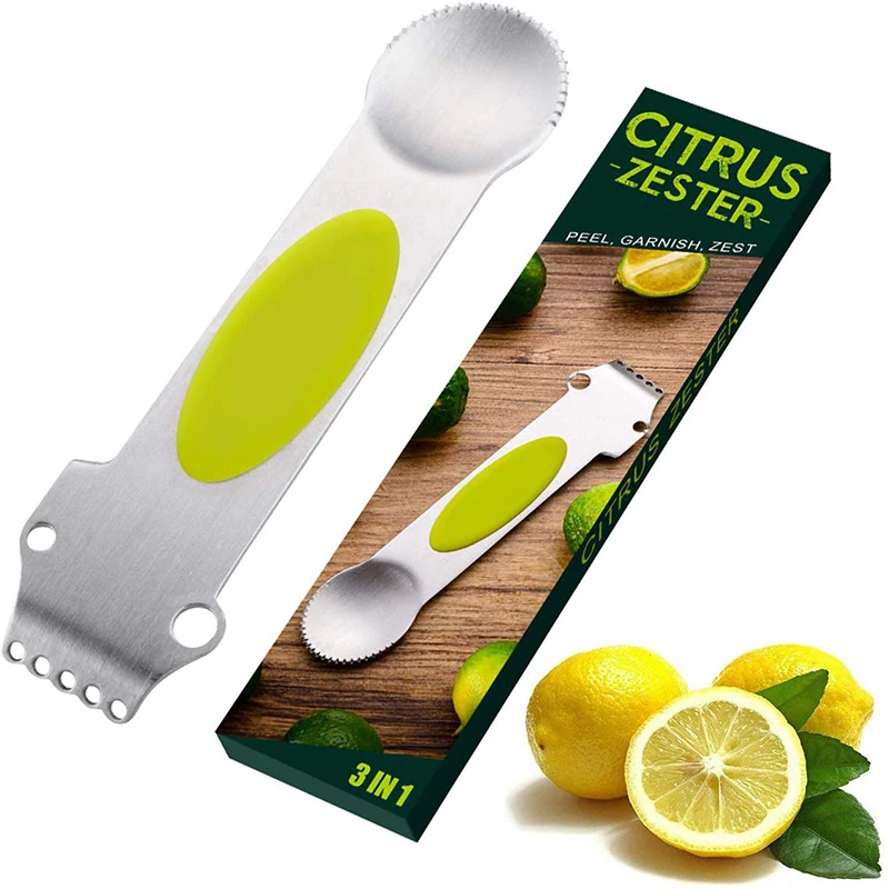 

Stainless Steel Lemon Zester Grater with Channel Knife,3 in 1 Multi-function Citrus Zester Ergonomic Handle with Non-Slip Rubber