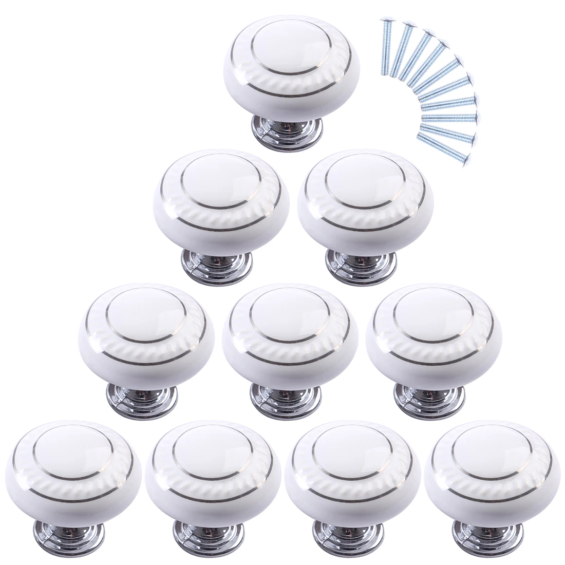 

Cute Round Shape Double Circles Printing Ceramic Door Cabinet Knob Drawer Pull Handle - White Silver Circle