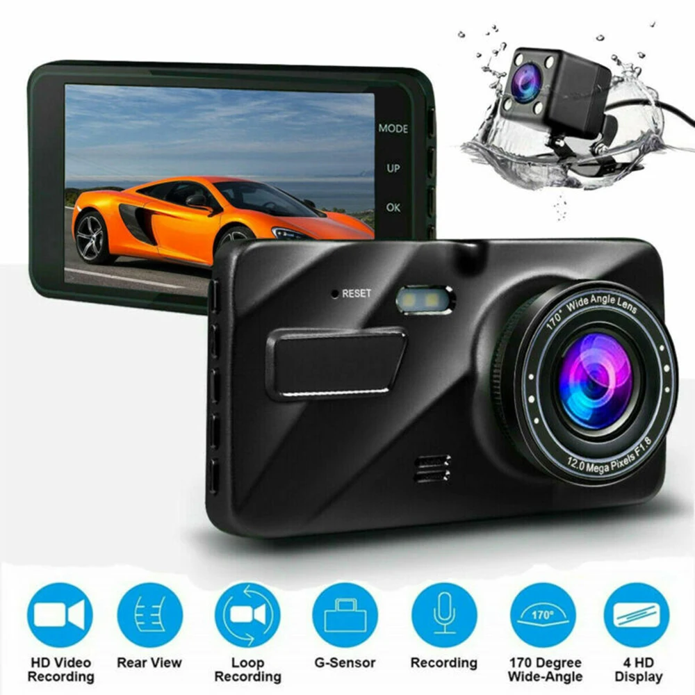 

Dash Cam Dual Lens mini Car DVR Full HD 1080P 4" Screen IPS 1080P Dual Lens Rear View Mirror Dash Cam Night Vision Camera