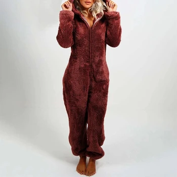 

SFIT 2020 Womens Solid Comfy Brushed Plush Thickening Zipper Sweatshirt Sporting One Piece Jumpsuit Pajama Hoodie Warm Set