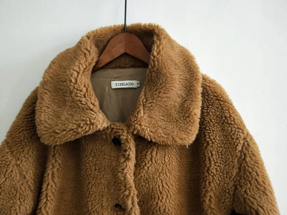 Женское пальто из искусственного меха на осень и зиму, пушистая плюшевая куртка, пальто размера плюс, верхняя одежда, короткое пальто с отложным воротником, Женское пальто с рукавом