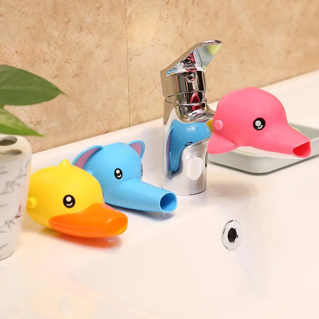 Home Bathroom Silicone Cute Cartoon Animal Safe Blue/Red/Yellow Faucet Extender