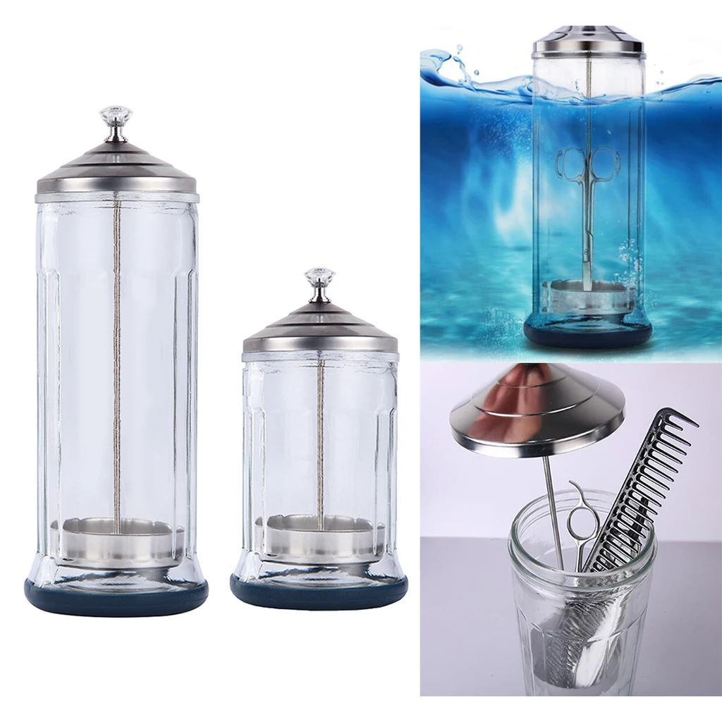 Manicure Tools Disinfection Jar, Salons & Barbers Nail Nipper Tweezer Tattoo Pedicure Appliance Tool Sanitizing Glass Bottle