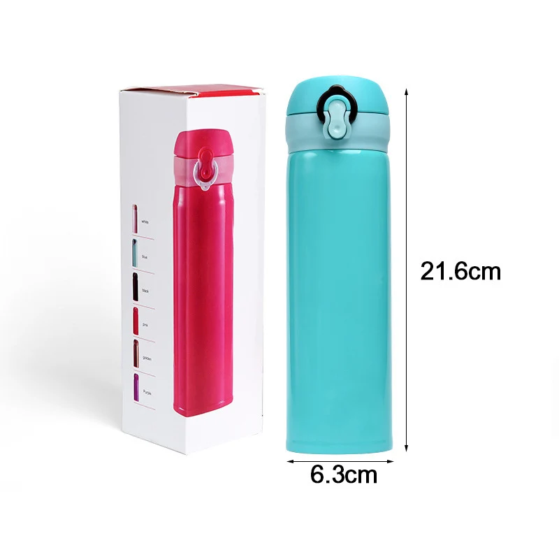 AQW1449 500ml blue Дизайн, двойные стенки, термосы из нержавеющей стали, 500 мл, термос, чашка для кофе, чая, молока, кружка для путешествий, термобутылка, подарки, Термокружка - Цвет: AQW1449 500ml blue
