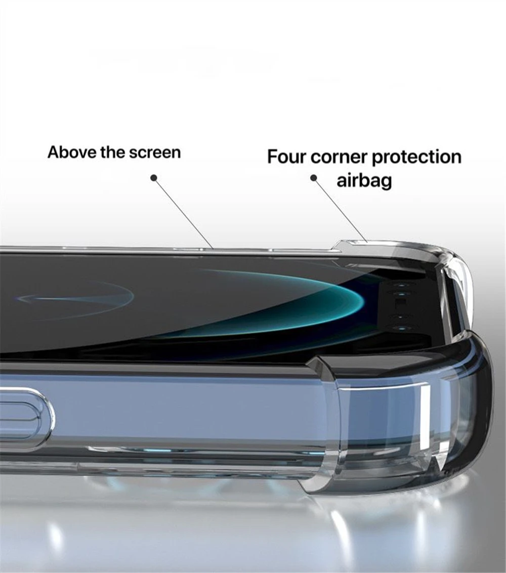 Transparent Shockproof Phone Case with Metal Ring and Soft Four-Corner Back Cover