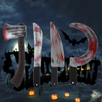 

Plastic Bloody Halloween Prop Weapons Fancy Knife Cleaver Sickle Dress Costume Halloween Party Dcoration Festival Prop Knife
