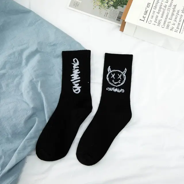 Cotton Cartoon Pattern Hip Hop Style Breathable Mid Tube Socks Women Skateboard Socks 1Pair Soft Long Sock for Men Japanese 3
