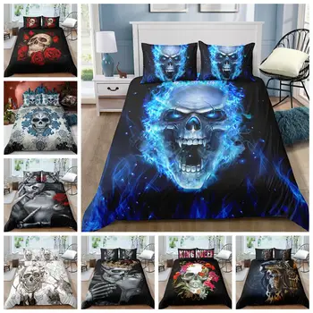 

2020 Bedding Sets 3D Blue Glowing Skull Printing Design Duvet Cover Set Twin/King Size