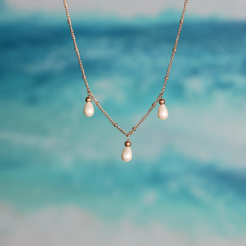 Stainless Steel Water Drop Pearl Necklace Penina Queen Pearl Bead Chain