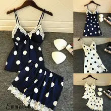 Для женщин атласное шелковое ночное белье пижамы Белье для сна Ночное платье Wave Point