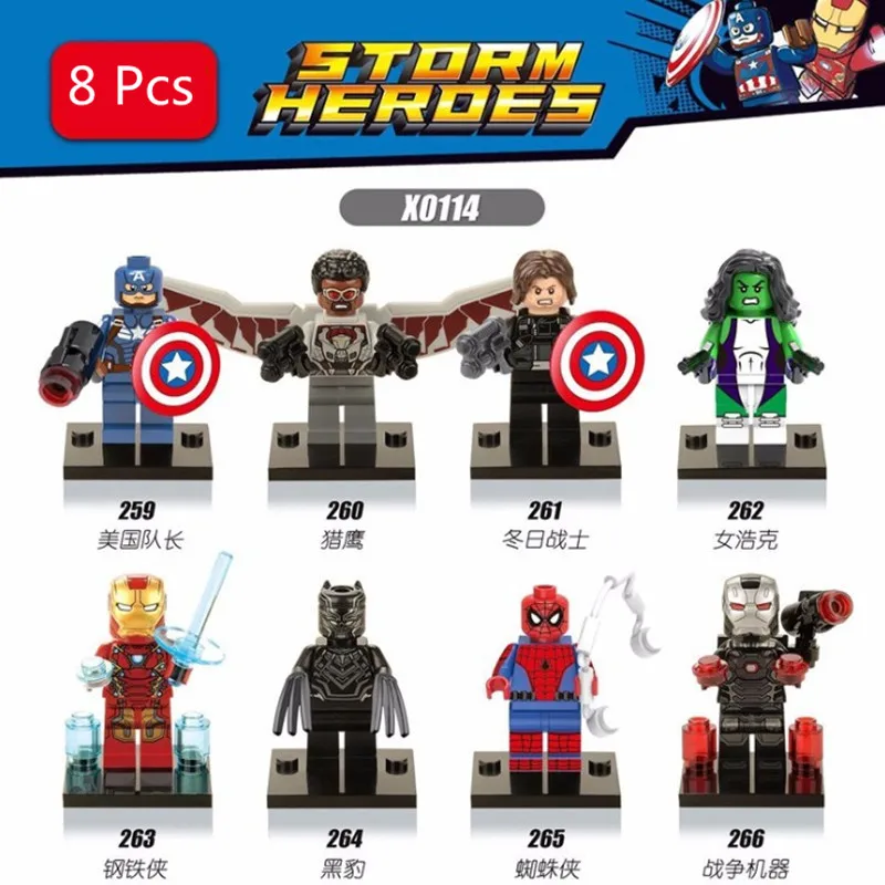 

8pcs/set TAKARA TOMY Superhero Building Blocks Bricks Figure Toy Spider-Man Iron Man Panther Children gift Toys