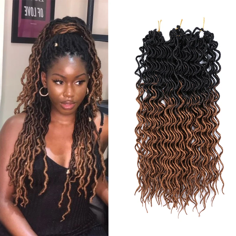 

Deep Curly Faux Locs Crochet Hair Wave Crochet Braiding Hair Ombre Synthetic Braids Hair Extensions 24 Root/lot Goddess Faux Loc