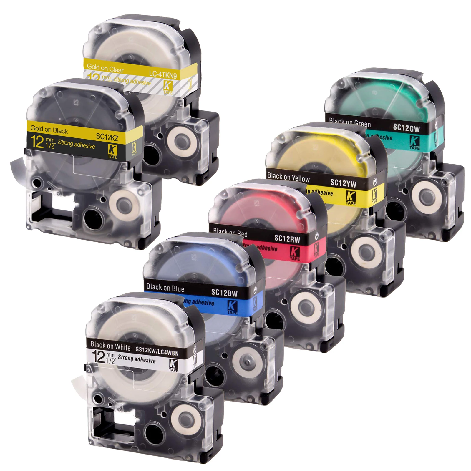 7 рулонов 12 мм SS12KW SC12GW SC12YW SC12BW SC12RW SC12KZ ST12ZW ламинированная лента для kingjim/epson