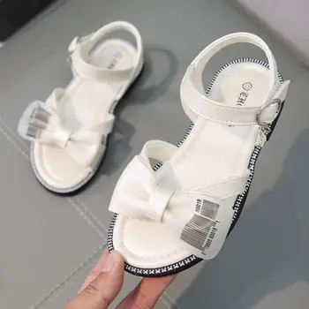 

New Girls Shoes Flat Heel Sandals Kids Girls 2020 Summer Little Kids Shoes Princess Dress Bow Fashion Shoes Size 26-36