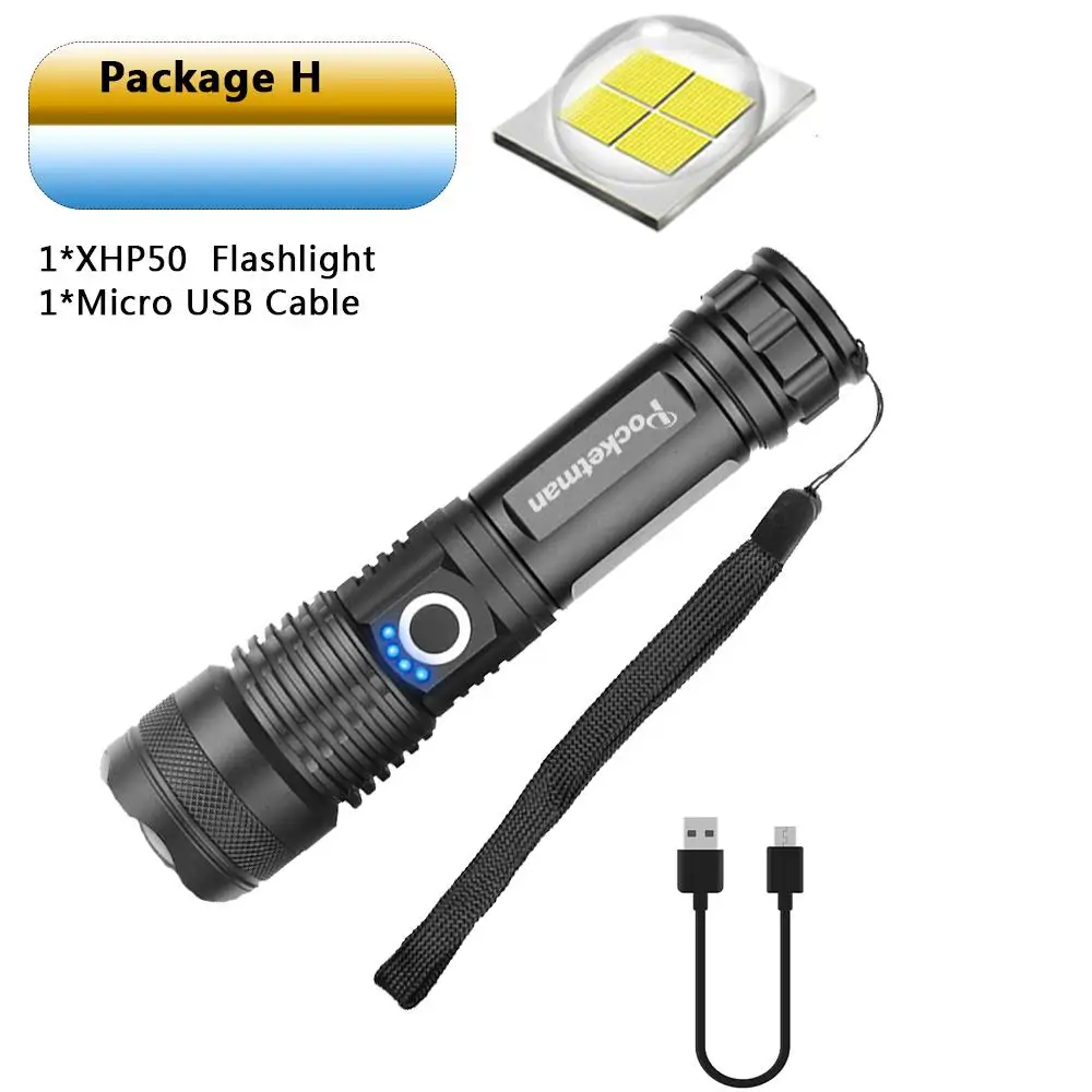 Xlamp XHP90.2 супер яркий флэш-светильник XHP70.2 тактический флэш-светильник XHP50 USB Zoom фонарь для охоты 26650 для кемпинга и охоты - Испускаемый цвет: Package   H