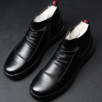 

REETENE Wool Winter Boots Men Warmest Genuine Leather Handmade Men Winter Snow Boots Warm Winter Shoes Men'S Ankle Boots Fur