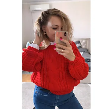 

Women Sweaters Warm Red Pullover And Jumpers Crewneck Mohair Pullover Twist Pull Jumpers Autumn Knitted Sweaters Christmas