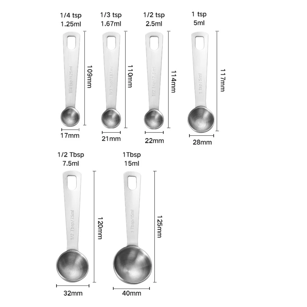 6Pcs Reusable Stainless Steel Seasoning Coffee Powder Measuring Scoop Spoon With Scale Bakery Tool Kitchen Supplies