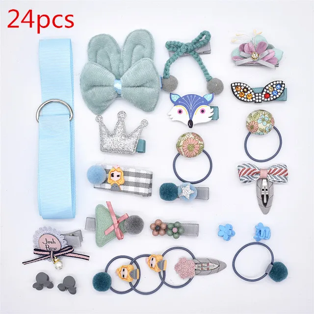 24 шт./кор. дети милые женские аксессуары для волос комплект ткани для младенцев с цветочным узором и бантом, заколки для волос для девочек, повязка на голову в подарок