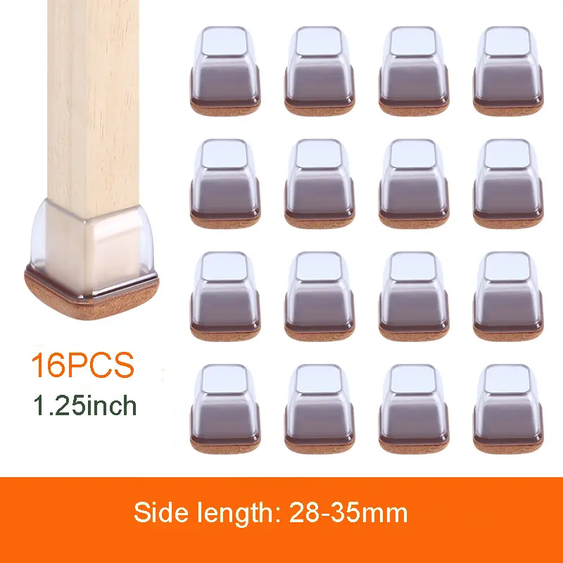 16PCS Transparent Table Chair Leg Protectors Caps Round Square for Furniture Foot Legs Cover Floor Protector with Felt Bottom - Image 15