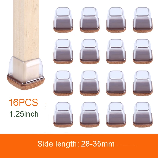 Transparent Table Chair Leg Protectors Caps Round Square for Furniture Foot Legs Cover Floor Protector with Wrapped Felt Bottom Fit leg side 28-35mm