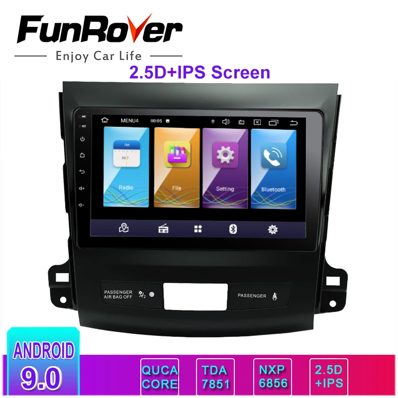 Funrover 2.5D+ ips android 9,0 автомобильный мультимедийный плеер Навигация dvd для Mitsubishi Outlander 2006- peugeot 4007/Citroen gps