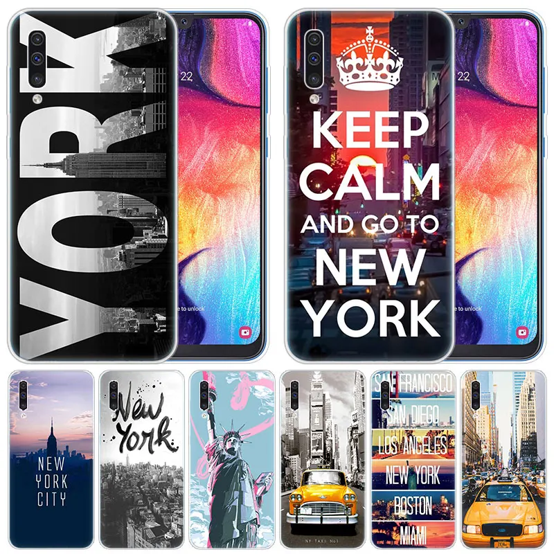 

luxury Silicone Case New York Taxi city for Samsung Galaxy A50 A70 A80 A40 A30 A20 A10 A20E A2 CORE A9 A8 A7 A6 Plus 2018 Cover