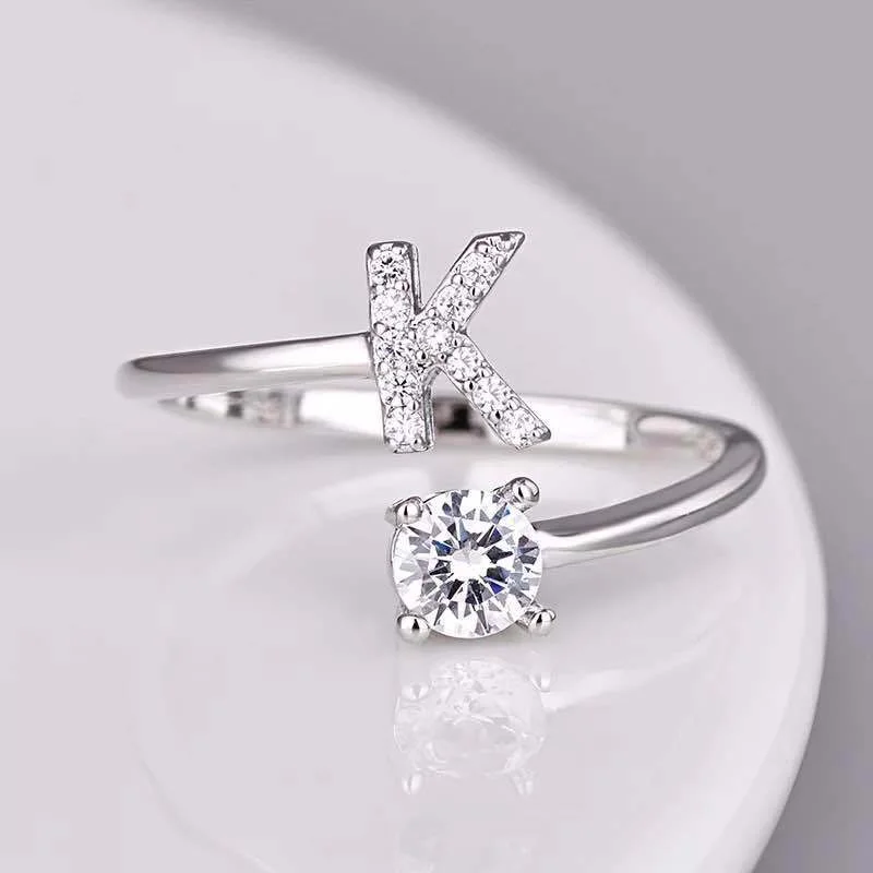 Finger Ring 26 English Letter Open A-Z Initials Name Alphabet Female Creative for Wedding Party