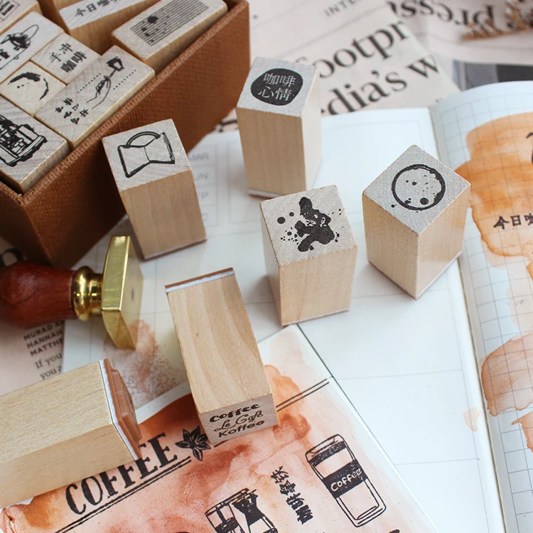 19 шт./компл. винтажные Кофейни деревянные штампы DIY деревянные резиновые штампы для stationery канцелярские принадлежности Скрапбукинг Стандартный штамп