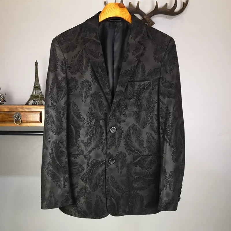 Designer New Genuine Leather Sheepskin Mens Printed Business Jackets Long Sleeve Single Breasted Slim Fit Thin Coats Plus Size