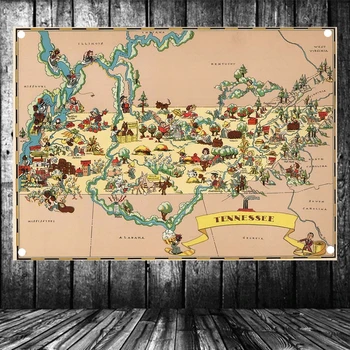 

"United States published in 1935 Tennessee Map" Large Vintage Hang A flag Poster Banner Wall Stickers Canvas Painting