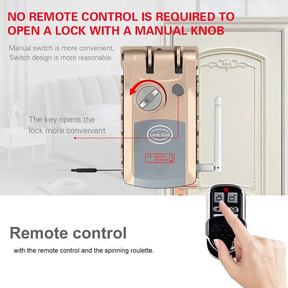 Smart Door Electric Lock DoorLock Dual Core Bluetooth Remote Control Phone Smartlock with 4 controler for Office Home Hotel