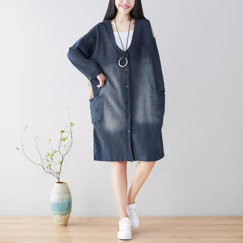 Chun xin Distressed panel Midi пальто свободного кроя большого размера Artsy trench Coat Кардиган с v-образным вырезом