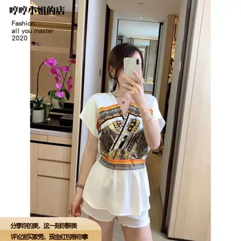 

New 100% silk cross V neck bat sleeve triacetic acid and silk back waist elastic loose fashion shirt