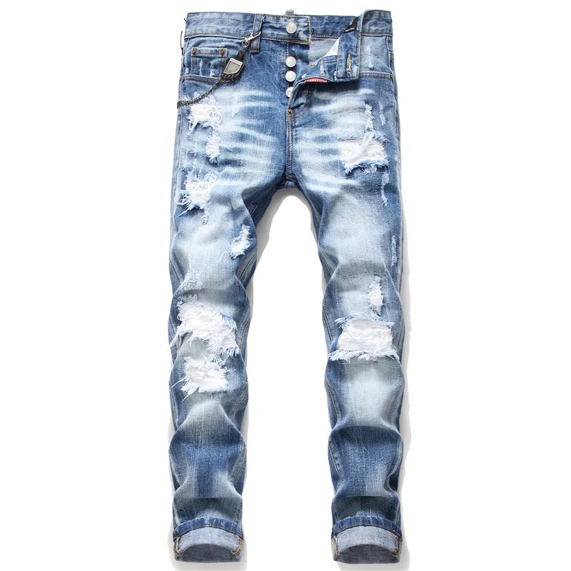 Европейские и американские dsq брендовые джинсы, мужские узкие джинсы, мужские черные джинсовые брюки на молнии, синие дырявые узкие брюки, джинсы для мужчин - Цвет: blue jeans 5