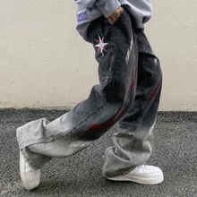 Pantalones vaqueros con degradado bordado de grafiti para mujer, jeans de pierna ancha de Hip Hop para monopatín, y2k, 2021
